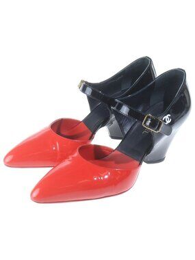 Chanel CC Logo Strap Shoes Pumps Sandals Patent Black
